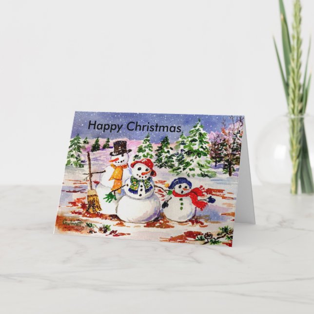 Cartão De Festividades Feliz Natal para a Família da Neve (Frente)