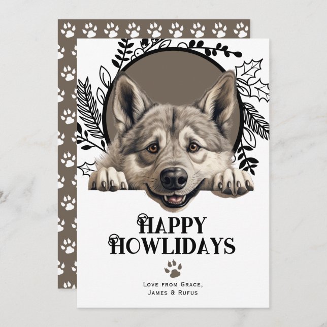Cartão De Festividades Feliz Natal para Elkhound Dog Norueguês (Frente/Verso)