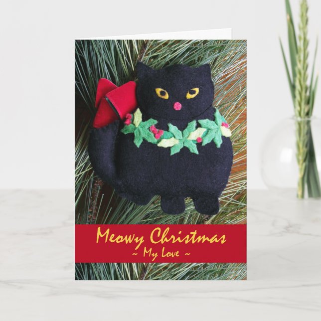 Cartão De Festividades Feliz Natal para Marido, Ornamento de Gato Negro (Frente)