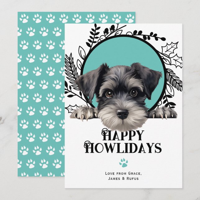 Cartão De Festividades Feliz Natal para Miniatura Schnauzer (Frente/Verso)
