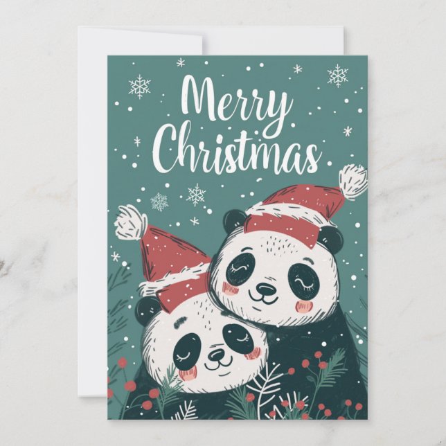Cartão De Festividades Feliz Natal para Panda (Frente)