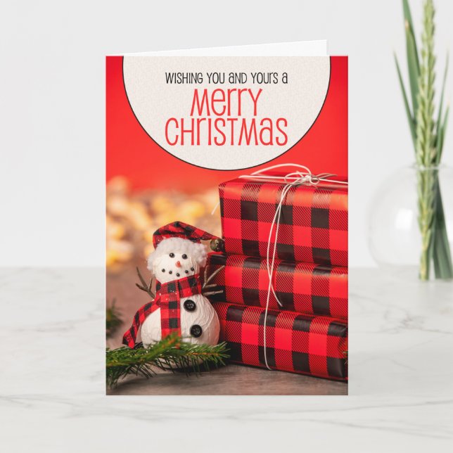 Cartão De Festividades Feliz Natal para Você e os Seus Boneco de Neve (Frente)