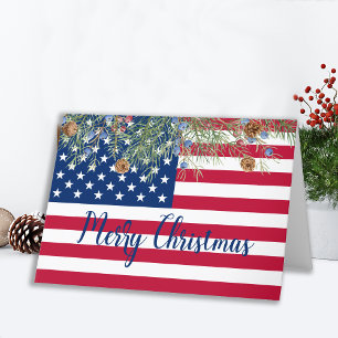 Cartão De Festividades Feliz Natal Patriótico Bandeira Americana Militar