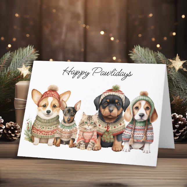 Cartão De Festividades Feliz Natal Pawlidays Cachorros Cachorros (Criador carregado)