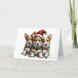 Cartão De Festividades Feliz Natal Pembroke Welsh Corgi Puppies