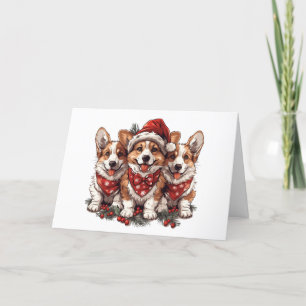 Cartão De Festividades Feliz Natal Pembroke Welsh Corgi Puppies