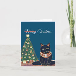 Cartão De Festividades Feliz Natal Personalizado Gato Preto Zangado