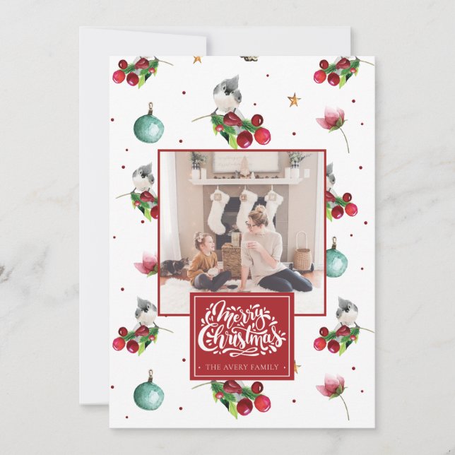 Cartão De Festividades Feliz Natal Personalizado Pássaro de inverno (Frente)