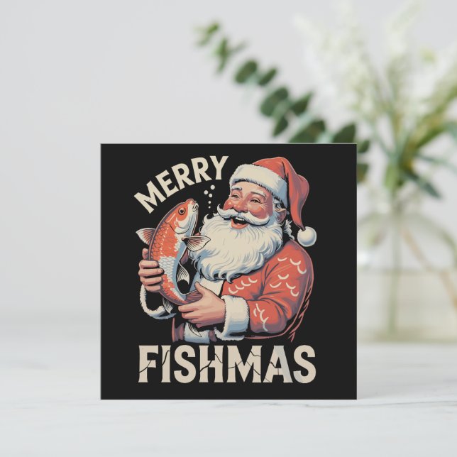 Cartão De Festividades Feliz Natal Pescado Natal Divertido Papai Noel Pes (Em pé/Frente)