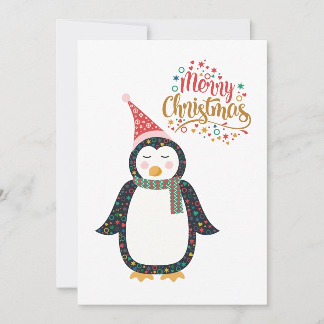 Cartão De Festividades Feliz Natal - Pinguim Gato (Frente)