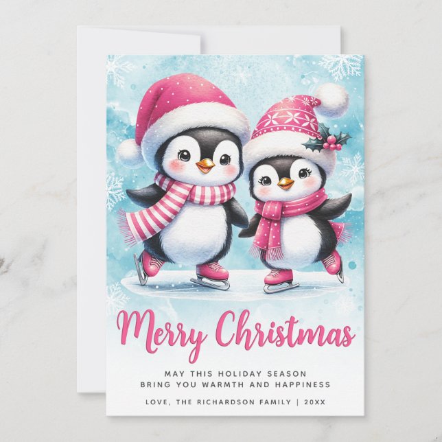 Cartão De Festividades Feliz Natal Pinguim Pinguim Pinguim Pecado Pintado (Frente)