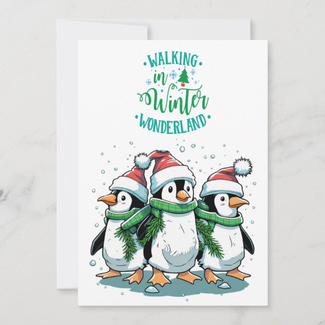 Cartão De Festividades Feliz Natal Pinguins Bonitos (Frente)