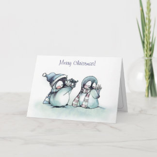 Cartão De Festividades Feliz Natal - Pinguins Pequenos