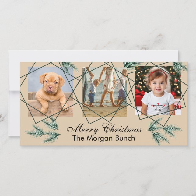 Cartão De Festividades Feliz Natal Pinheiro Moderno 3 Colagem de Fotos (Frente)