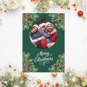 Cartão De Festividades Feliz Natal, pinho verde ano de revisão