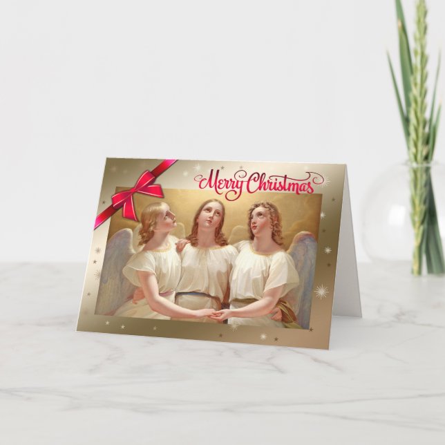 Cartão De Festividades Feliz Natal. Pintura dos Anjos de Natal (Frente)