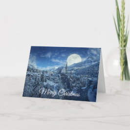 Cartão De Festividades Feliz Natal Pleno Lua Noite Neve