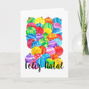 Cartão De Festividades Feliz Natal Português, aquarela