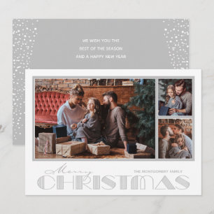 Cartão De Festividades Feliz Natal Prata com Múltiplas Fotos