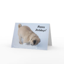 Feliz Natal Pug cavando na neve