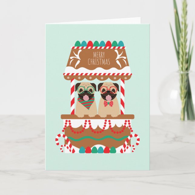 Cartão De Festividades Feliz Natal Pug Holiday Cães (Frente)