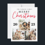 Cartão De Festividades Feliz Natal Quatro Fotografias Collage<br><div class="desc">Este cartão de férias simples, mas ultra-moderno, apresenta quatro das suas fotografias pessoais favoritas numa grelha de fotografias de aparência única e em camadas. O design da carta verde e branca da floresta diz "Feliz Natal" em tipografia elegante e moderna escrita à mão, e tem um lugar para o seu...</div>