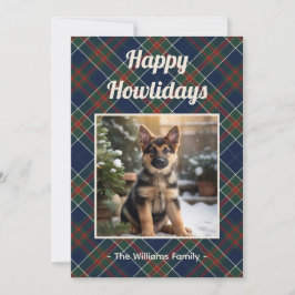 Cartão De Festividades Feliz Natal Quatro-Patas Cachorro Xadrez Azul Nata