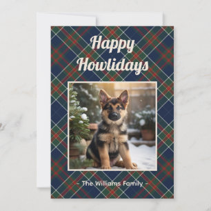 Cartão De Festividades Feliz Natal Quatro-Patas Cachorro Xadrez Azul Nata