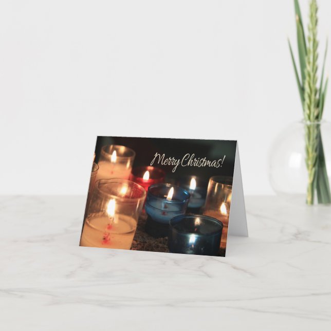 Cartão De Festividades Feliz Natal Queimando velas de natal (Frente)