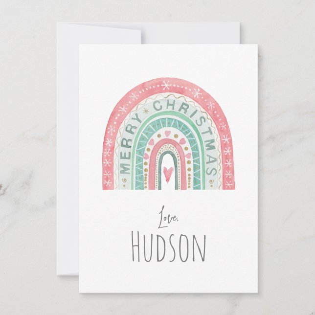 Cartão De Festividades Feliz Natal Rainbow LOVE, NOME Kids Art (Frente)