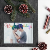 Feliz Natal Rainbow Script Foto do Casal do Gay