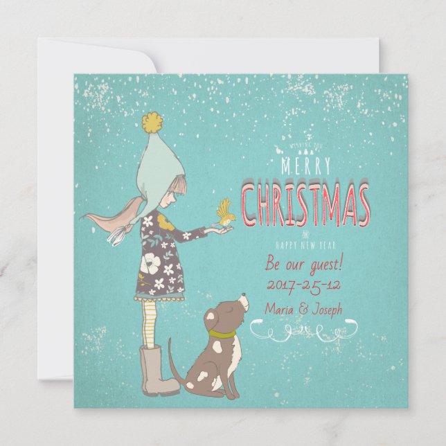 Cartão De Festividades Feliz Natal - Rapariga dos X-mas Texto editável em (Frente)