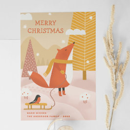 Cartão De Festividades Feliz Natal. Raposa-de-bico-de-inverno