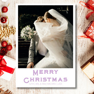 Cartão De Festividades Feliz Natal Recém-Casados Foto Lilás Suave