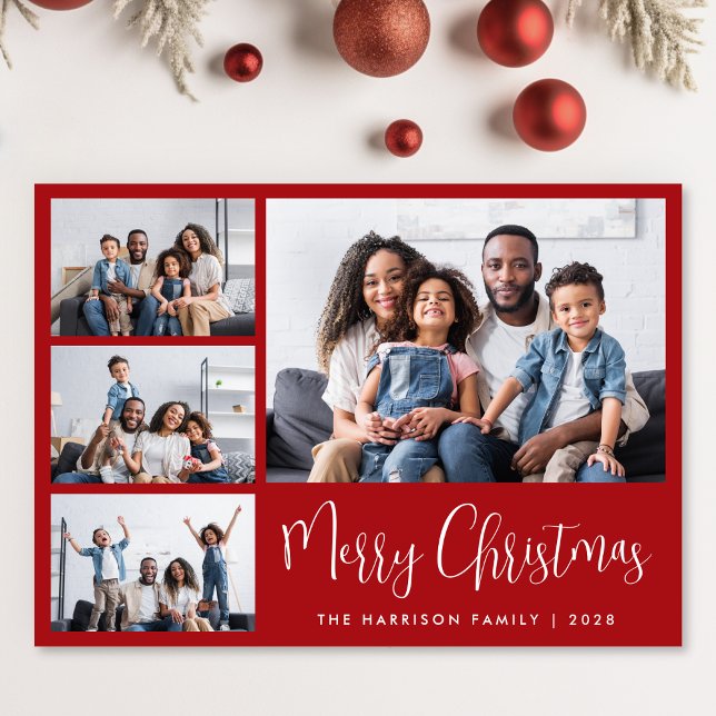 Cartão De Festividades Feliz Natal Red 6 Foto (Share the love and warmth of the season with a personalized 6 photo Christmas card)