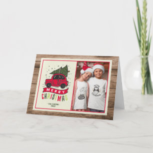 Cartão De Festividades Feliz Natal Red Car Foto Da Madeira Russa