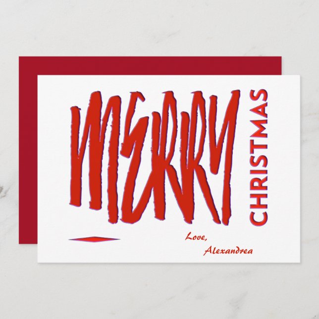 Cartão De Festividades Feliz Natal Red Elegant Modern Script Personalizad (Frente/Verso)