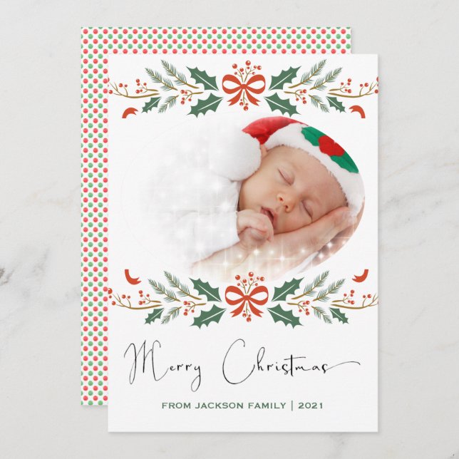 Cartão De Festividades Feliz Natal Red Green - Foto Moderna (Frente/Verso)