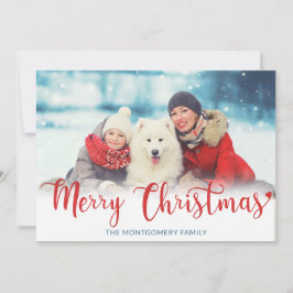 Cartão De Festividades Feliz Natal Red Modern Script Photo Blue