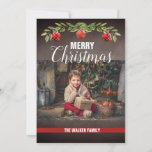 Cartão De Festividades Feliz Natal Red Ornaments Black Chalkboard<br><div class="desc">Enfeites de natal vermelhos e festivos e folhas de ouro e folhas verdes em um cartão de foto-quadro preto, rústico e festivo, com texto "Feliz Natal". A parte traseira desta placa tem um padrão diagonal vermelho e dourado. Entre em contato conosco para obter ajuda com a personalização ou para solicitar...</div>