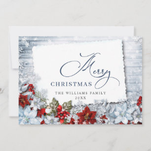 Cartão De Festividades Feliz Natal Red Poinsettia Rústica Madeira