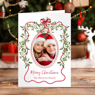 Cartão De Festividades Feliz Natal Red Wavy Frame Arco Greenery Foto