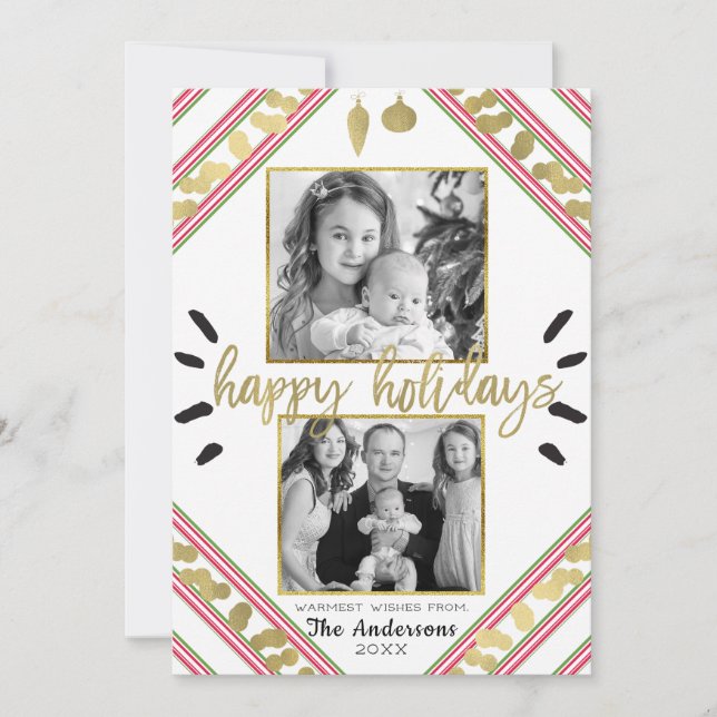 Cartão De Festividades Feliz Natal Red White Strike Foto (Frente)