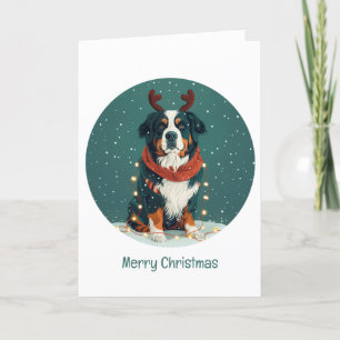 Cartão De Festividades Feliz Natal Reindeer Bernese Mountain Dog