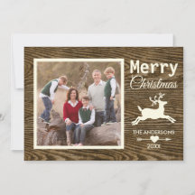Feliz Natal Reindeer Rustic Wood Family Foto