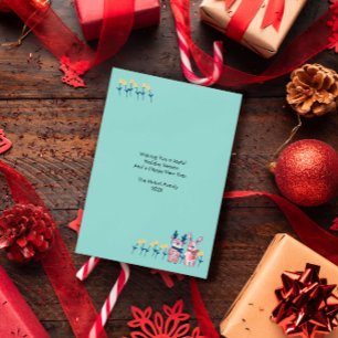 Cartão De Festividades Feliz Natal – Rena e Coelho em Azul Turquesa