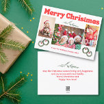 Cartão De Festividades feliz natal retro caligrafia vermelha 3 fotos<br><div class="desc">elegante doce natal natal vintage retro calliografia três fotos colagem com cartão de feriado de natal verde dois cartões laterais,  no verso da mensagem de feriado</div>
