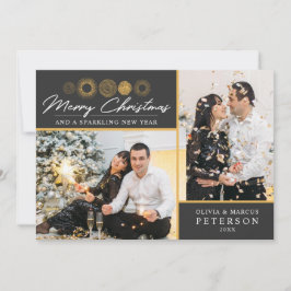 Cartão De Festividades Feliz Natal Retro Dourado Foto de Burst Saudação