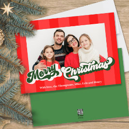 Cartão De Festividades Feliz Natal Retro Tipografia Vermelha Foto Verde