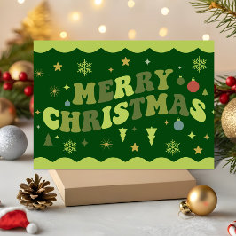 Cartão De Festividades Feliz Natal Retro Verde Groovy